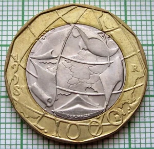 ITALY 1998 1000 LIRE, European Union; Reunited Germany Map, BI-METALLIC km# 194 - Picture 1 of 6