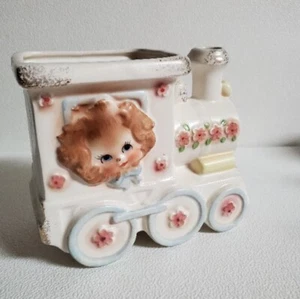 Vintage 1960's Napco Japan Ceramic Baby Puppy Dog Train Planter C-6701 5" - Picture 1 of 17