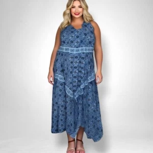 City Chic Women’s Blue Boho Halter Asymmetrical Handkerchief Hem Maxi Size Large - Picture 1 of 14