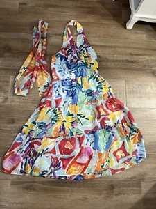 Lauren Ralph Lauren Womens Watercolor Floral 100% Silk Halter Midi Dress Size 12 - Picture 1 of 4