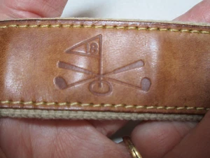 Vintage? Hand Made Men's Brown Leather & Tan Canvas Belt Golf 18th Hole Size 34 - Picture 1 of 12