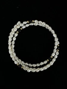 Vintage 14k Or de Culture Graine Perle Onyx Noir Fil Perlé Ajustement Bracelet - Photo 1 sur 4