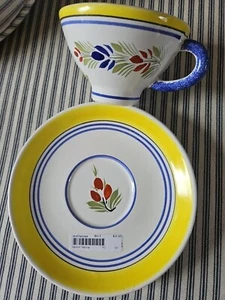Taza de té y platillo vintage HB Henriot QUIMPER Francia nuevo con etiquetas/firmado - antiguo nuevo stock - Imagen 1 de 7