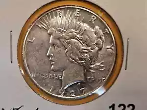 1927 P PEACE SILVER DOLLAR AU SEMI KEY DATE WITH ORIGINAL & UNCLEANED WITH LOTS - Picture 1 of 2