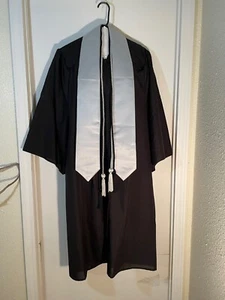 Herff Jones Adult Graduation Gown Set, Black Grown Silver Stole & 2 Honor Ropes - Picture 1 of 7
