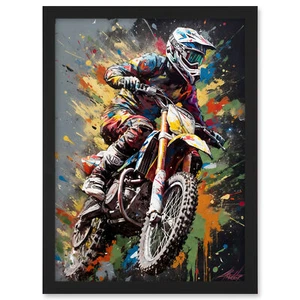 Dirt Bike Sport Splatter Paint Motocross Rider Framed Wall Art Picture Print A3 - Picture 1 of 31