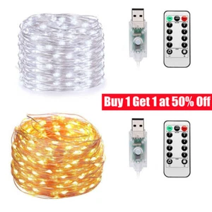 USB Plug In Copper Wire LED Fairy String Lights 8Model Remote Control Xmas Decor - Picture 1 of 16