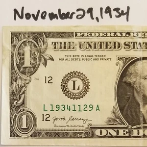 Birthday November 29, 1934 Gaspump $1 Dollar Bill US Turned Digit Series 2017 L - Picture 1 of 4