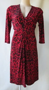 HARTFORD size 8 dress red black print 3/4 sleeve stretch - Picture 1 of 5
