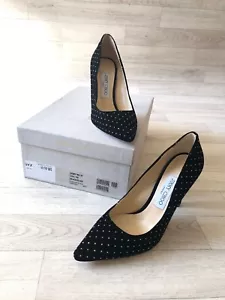 Jimmy Choo Romy 100 Pumps High Heels Schwarz Silber Samt Stilettos UK4 EU37 NEU - Bild 1 von 12