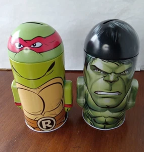 Teenage Mutant Ninja Turtles and Hulk The Tin Box Company Piggy Banks Metal 7" - Picture 1 of 10