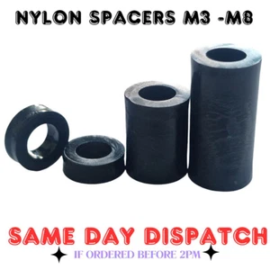 Lavadoras separadas de plástico negras de nailon ESPACIADORES (OD = 2 x ID) M3 M4 M5 M6 M8 M10 - Imagen 1 de 9