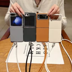 Coque Etui Pour Samsung Z Flip6 Flip5 Flip4 Flip3 Antichoc Cuir Longe Magnétique - Picture 1 of 16