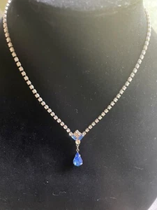 Vintage Art Deco Strass Halsreif Halskette formell Saphir blau Kristall Tropfen - Bild 1 von 3