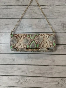 ELAINE TURNER Women’s Snake Embossed Leather Adjustable Chain Strap Clutch Bag - Picture 1 of 12