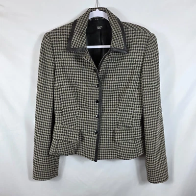 Philippe Adec Paris Wool Blazer Women's Size 6 Tan Black Houndstooth - Image 1 of 4