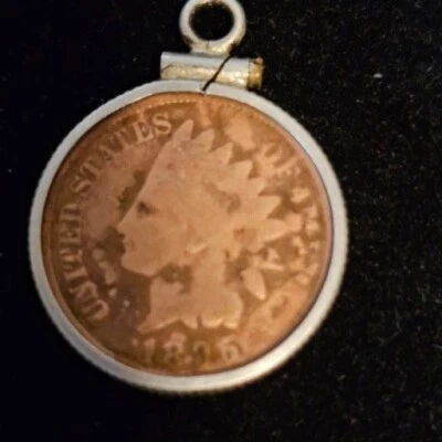 1895 Indian Head Penny in Nice Solid Silver Pendant Bezel - Image 1 of 3