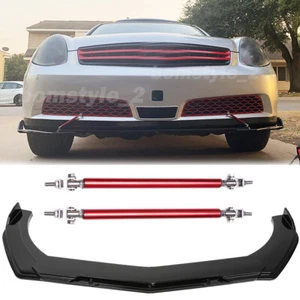 Front Bumper Lip Splitter Spoiler Body Kit + Strut Rods For INFINITI Q50 Q60 Q70 - Picture 1 of 14