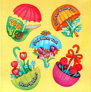 COLORFUL FLOWERS UMBRELAS  CHRISTIAN SAYINGS STICKERS - Picture 1 of 2