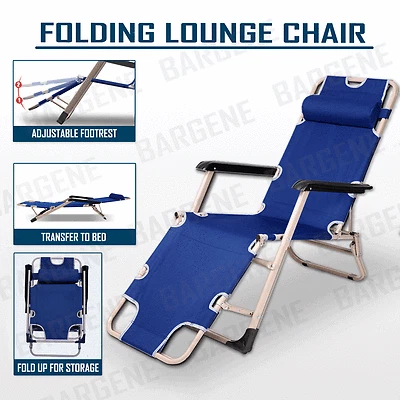 Reclining Sun Beach Deck Lounge Chair Outdoor Folding Camping Fishing Arm Rest B - image 1 of 4