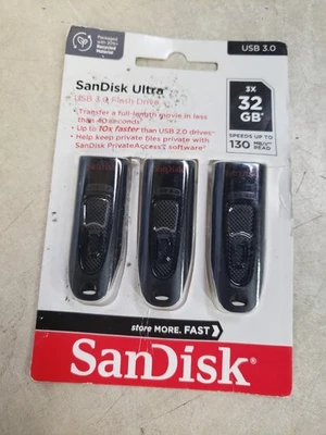 Sandisk Ultra 32Gb USB 3.0 Flash Drive 32Gb (Pack Of 3) Speeds Up To 130MB/s - Image 1 of 4