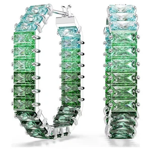 Swarovski Matrix Hoop Earrings, Baguette Cut, Green, Rhodium Plated 5705787 - Picture 1 of 5