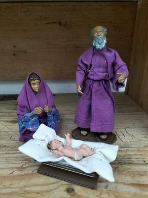 Krippenfiguren Maria, Josef und Jesuskind bekleidet und beweglich 20 cm - Bild 1 von 3