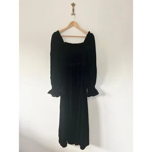 Aspiga Samt Midikleid geraffte Brust Gr. S Ballonärmel schwarz Taschen - Bild 1 von 11