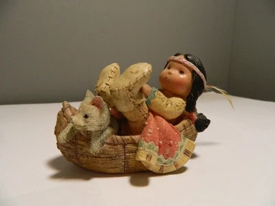Estatueta Friends of the Feather "Little Fish Tale" canoa lobo nativo americano - Imagem 1 de 3