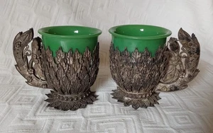 Antike asiatische, chinesische Peking Glas, Silber filigrane Tassen - Bild 1 von 8
