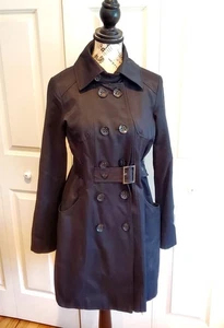 Guess Size M Black Vintage Long Sleeve Double Breasted Belted Trench Coat - Picture 1 of 19