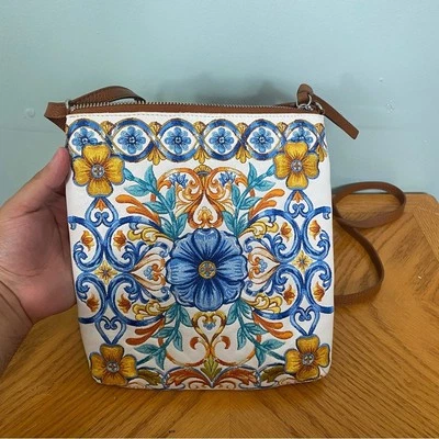 Bolso Bandolera Brighton Bella Limón Flor Floral Bordado Cuero Marrón Foto 1 de 4