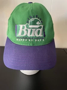 Vintage Budweiser St Patricks Day Snapback Hat 90s Bud Light Beer Made In USA - Picture 1 of 3
