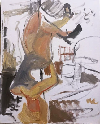 Boudoir Interior Cubist Girl Bedroom Oil Painting 16x20 Canvas Original Signed - Image 1 of 4