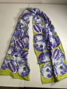 Vintage Echo Satin 100% Silk Scarf w/ Purple & Lime Green Fruit Pattern - Picture 1 of 3