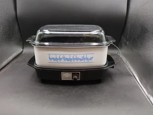 Vintage West Bend 4 Qt Slow Cooker Set Geese Pattern Speckled Glass Lid - Picture 1 of 4