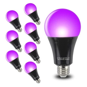 Black Light Bulbs 9W 8 Pack A19 E26 LED Blacklight Bulb 385-400nm UVA Black L... - Picture 1 of 6