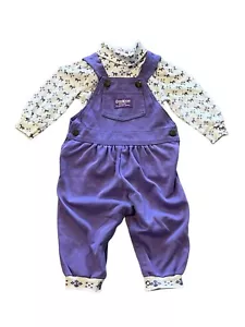 Vintage OshKosh B'Gosh Overalls Turtleneck Purple Soft Knit 12 Months USA Girls - Picture 1 of 10