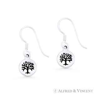 Tree-of-Life / Knowledge Etz Chaim Charm Sterling Silver Dangling Hook Earrings - Picture 1 of 1