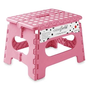 9" Folding Step Stool with Handle Pink - Portable Collapsible Small Plastic F... - Picture 1 of 7