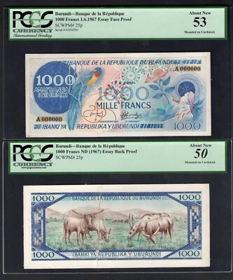 Burundi Face & Back  1000 Francs 01-06-1967 P25P Essays Proof About Unicrculated - Image 1 of 2