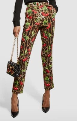 $1095 Dolce & Gabbana Mujer Beige Leopardo Estampado Cereza Seda Pantalones IT 36 US 0 Foto 1 de 4