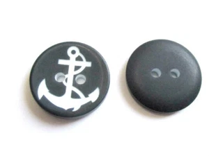 2 x Knopf 20 mm Anker Knopf blau -schwarz weiß Nähen Handarbeit  Hemd Bluse - Bild 1 von 1