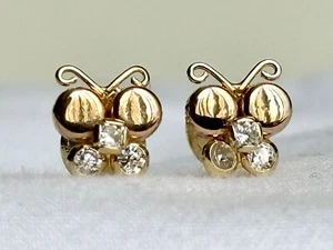 18k solid real gold earrings: Butterfly earrings • screw back - Picture 1 of 8
