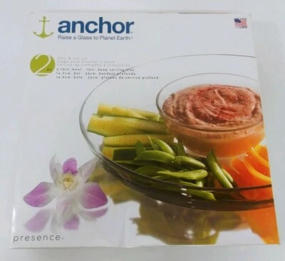 Anchor Hocking Presence Deep Chip n Dip Set Clear Glass USA - Image 1 of 3