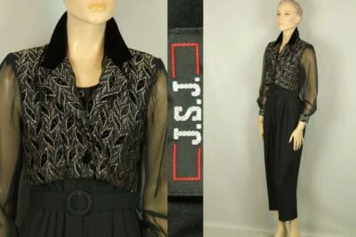 Vtg 80s J.S.J. Black Embellished Dress Jumpsuit Romper Jumper Pants 6P - Image 1 of 4