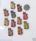 4 HAND PAINTED FLORAL GEOMETRIC CAT WOOD BUTTON CHARM SEW HELP FEED FERAL CATS