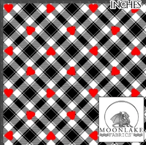 Herzen auf schwarz-weiß karierten 100% Baumwolle Popeline exklusive Stoffe - Bild 1 von 1