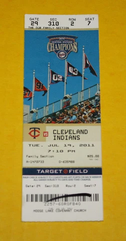 Minnesota Twins Ticket Stub | July 19 2011 | Michael Cuddyer Joe Mauer Hit Cover