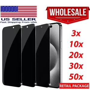 Wholesale Privacy Tempered Glass Screen Protector for iPhone 16 15 14 13 Pro Max - Picture 1 of 8
